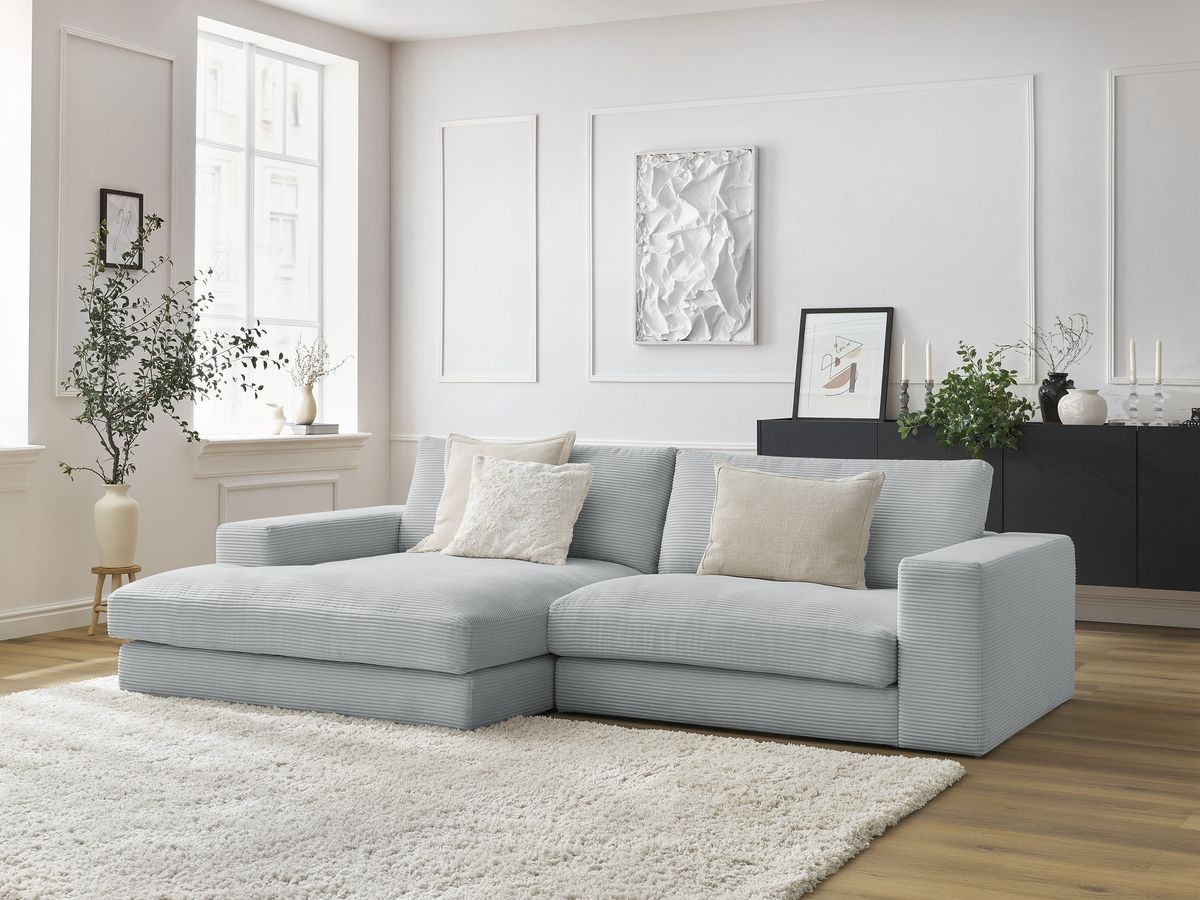 Bobochic Leonard Ecksofa 274 × 159 cm Cordsamt Hellgrau Ecke links
