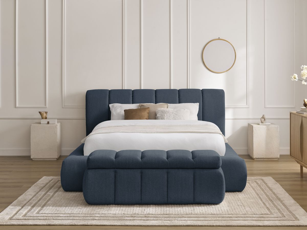 Bobochic Denali Polsterbett mit Bettkasten mit Bettbank Stoff Dunkelblau, Liegefläche 180 × 200 cm