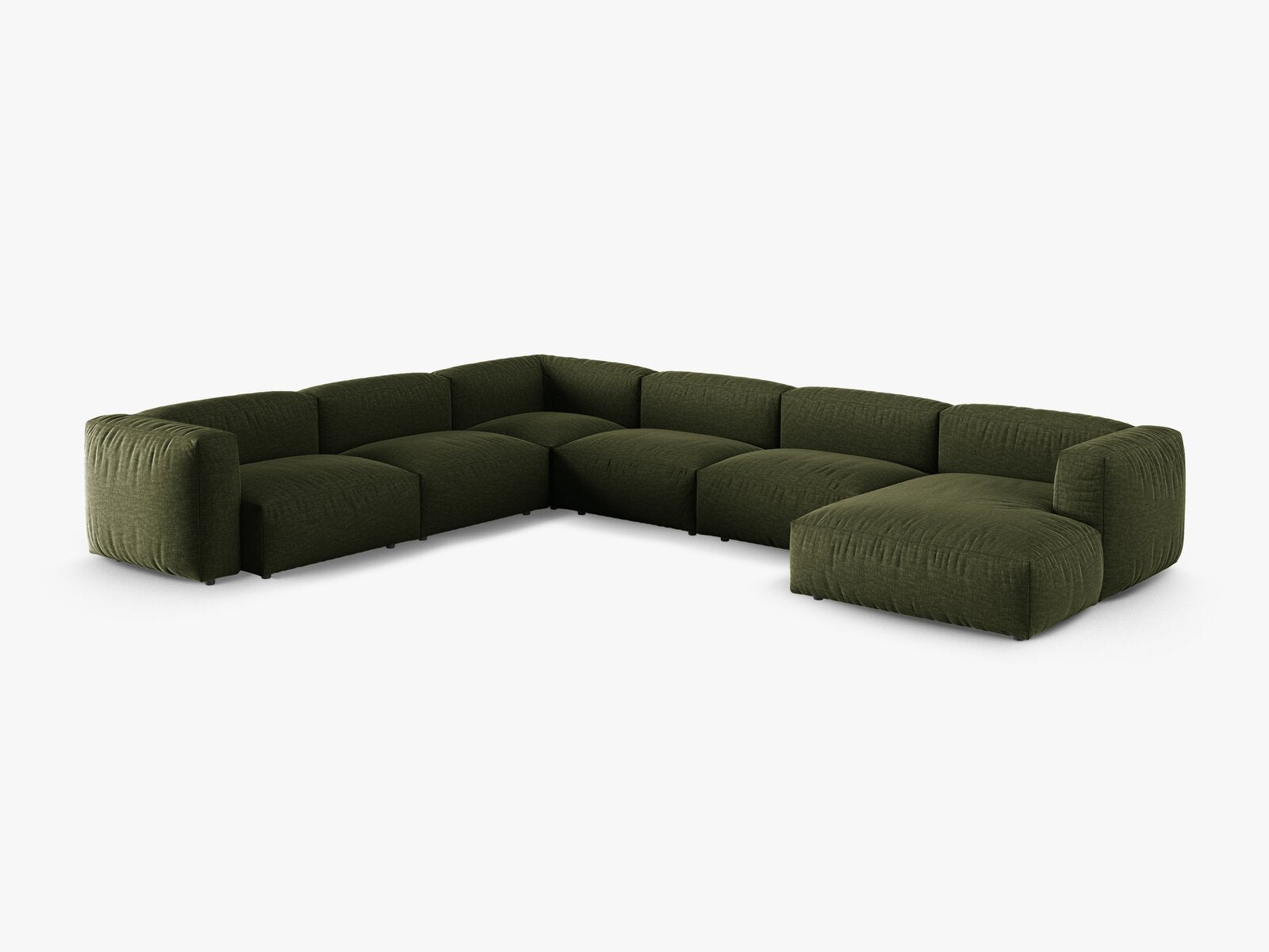 Micadoni modulares Ecksofa XL Martina 6-Sitzer 90cm Sitztiefe Links Strukturierter Stoff Boston Grün