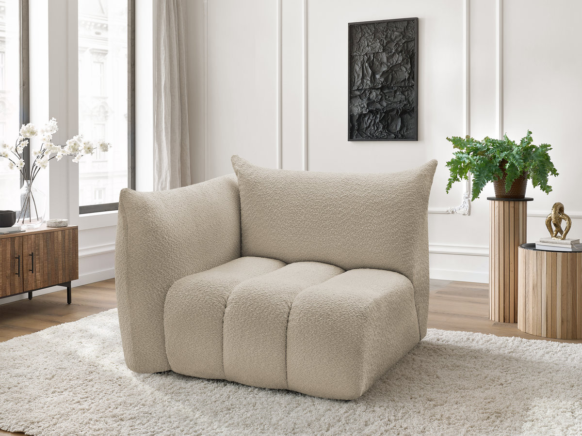 Bobochic Azra Sofamodul 1-Sitzer 117 × 112 cm Bouclé-Stoff Beige Ecke links