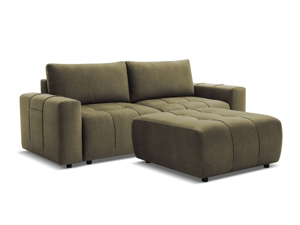 Bobochic Arsene Schlafsofa 4-Sitzer mit Bettkasten und Pouf Samt Grün