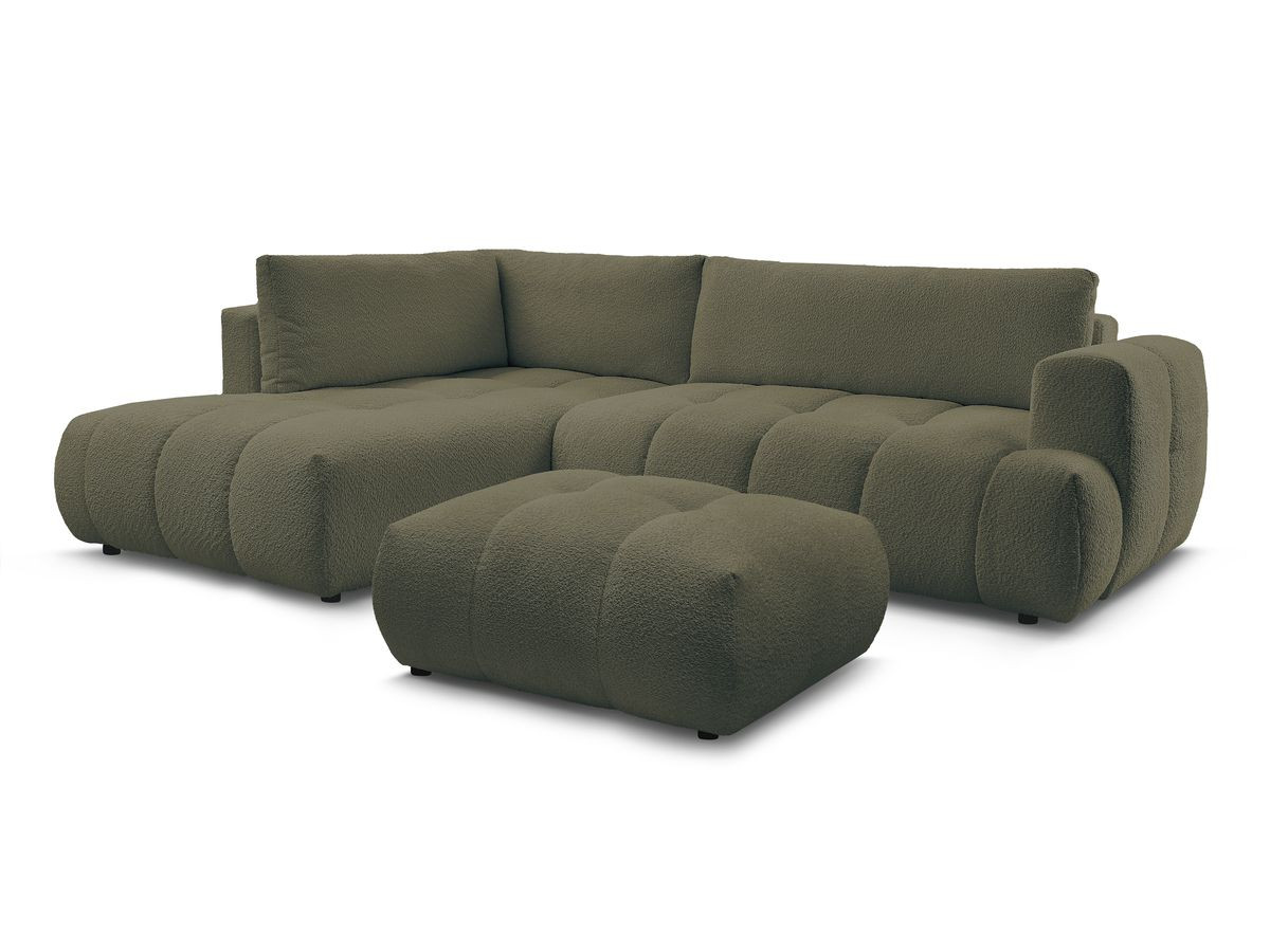 Bobochic Fuji Ecksofa mit Schlaffunktion und Bettkasten und Pouf 282 × 204 cm Bouclé-Stoff Grün Ecke links