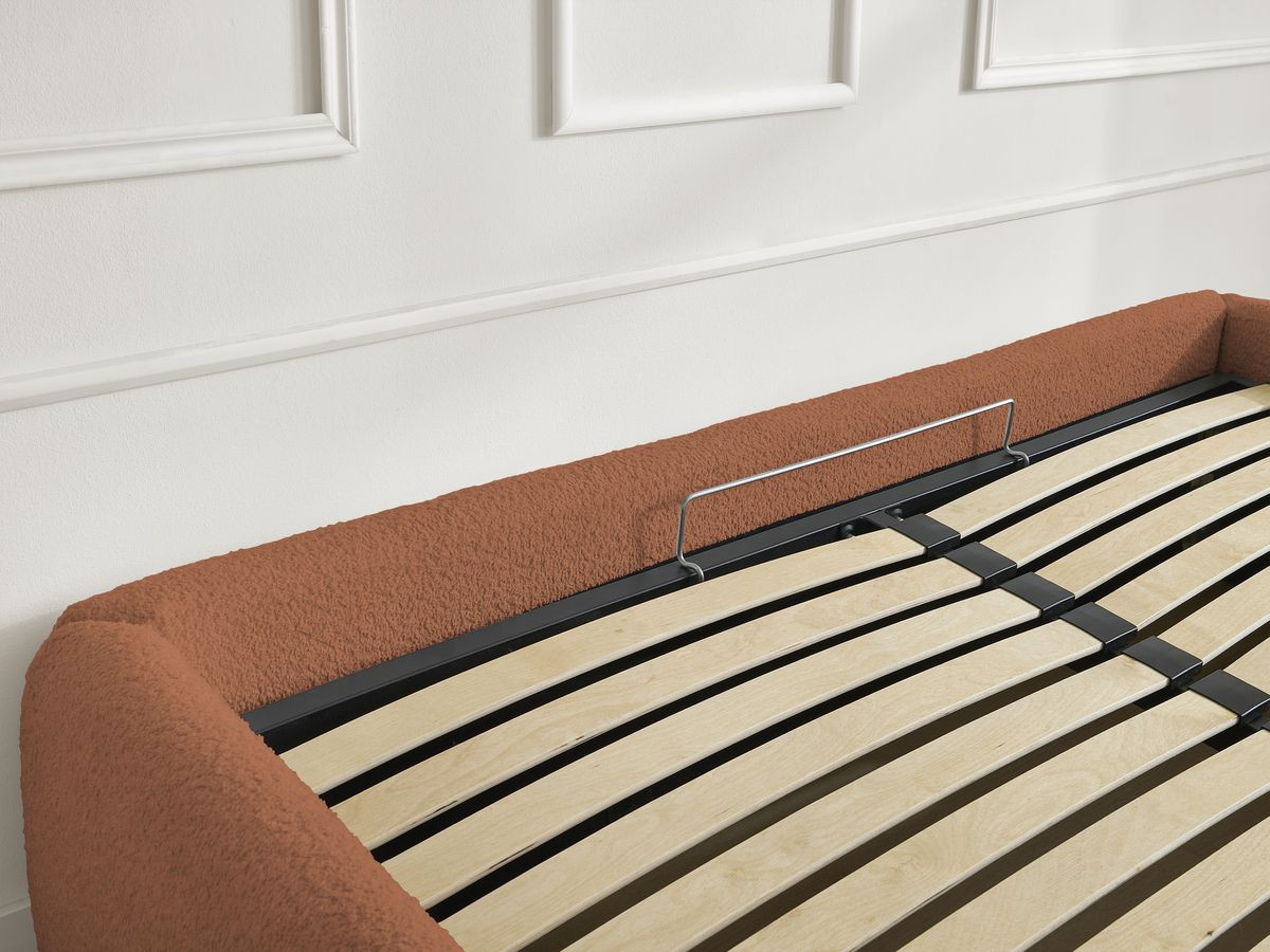 Bobochic Inera Bettgestell mit Bettkasten, ohne Kopfteil Bouclé-Stoff Orange, Liegefläche 140 × 190 cm