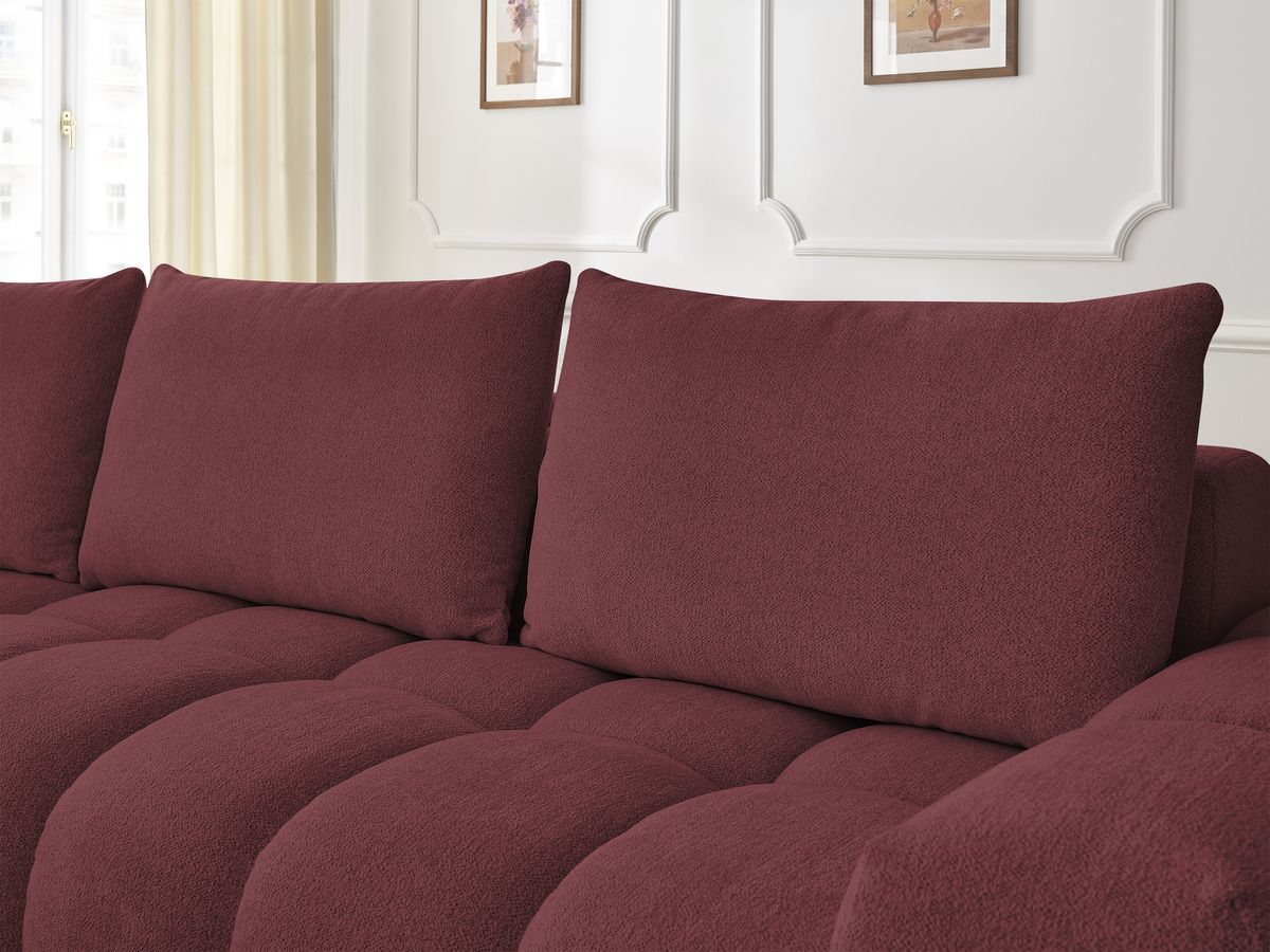 Bobochic Everest Ecksofa mit Schlaffunktion und Pouf, 4 Kissen Melange-Stoff Rot Ecke links