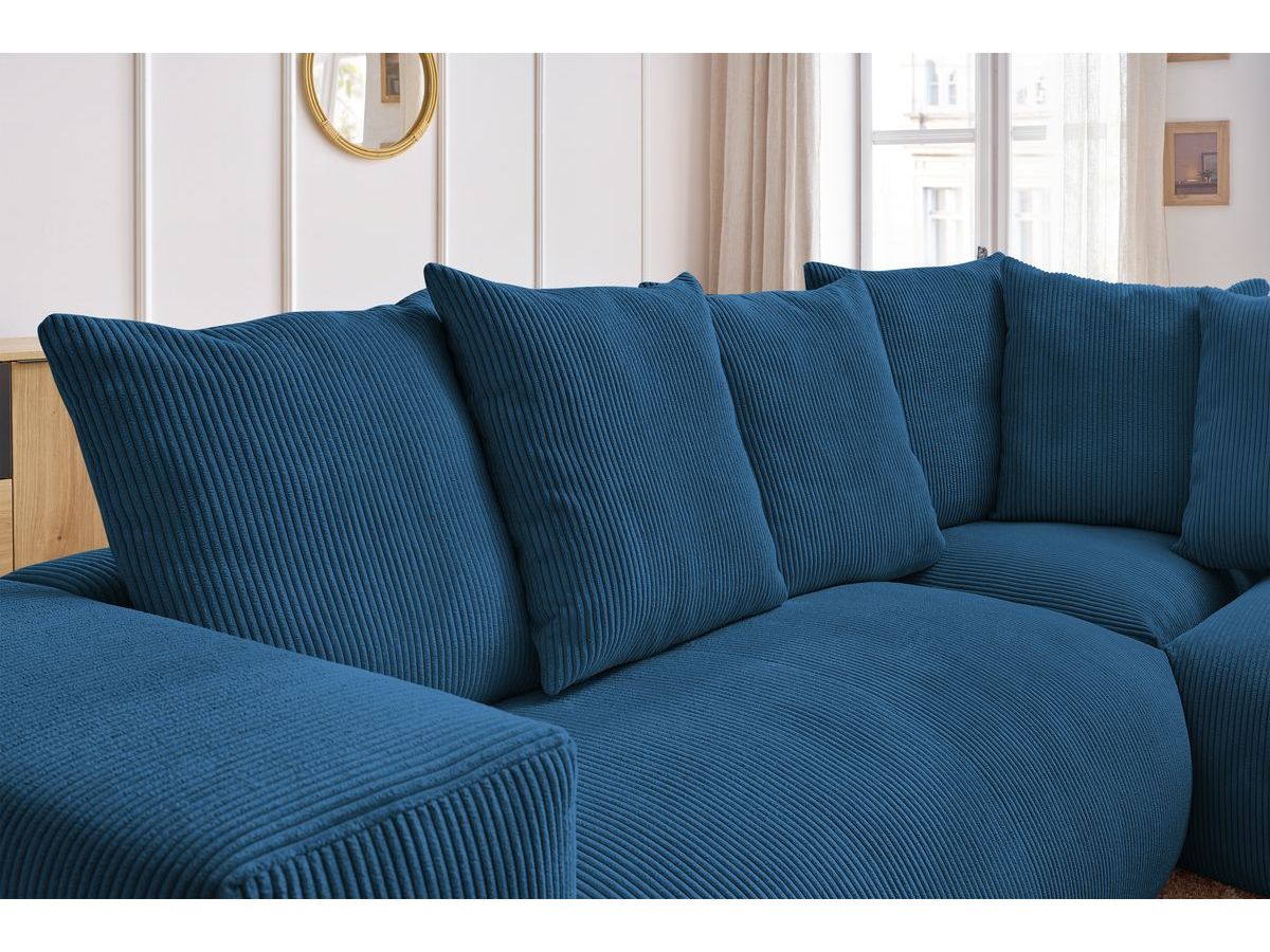 Bobochic Voltaire Ecksofa mit Pouf 268 × 214 cm Cordsamt Dunkelblau Ecke rechts