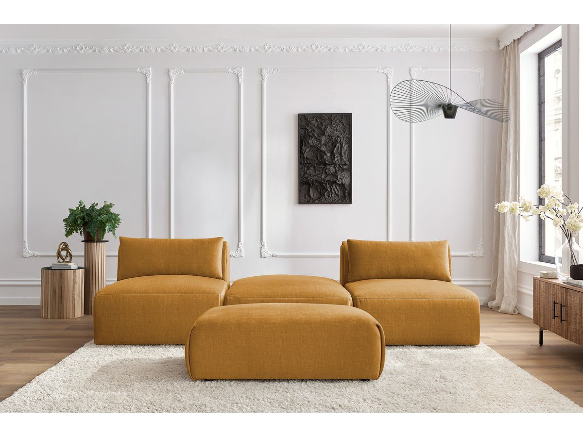 Bobochic Jeanne Sofa 4-Sitzer mit Pouf Samt Gelb