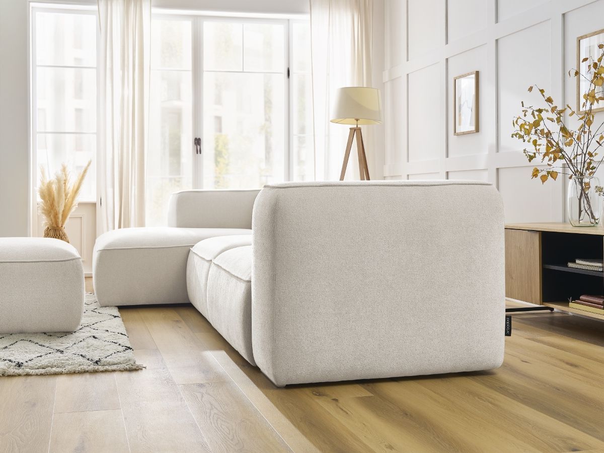 Bobochic Zephyr Ecksofa mit Pouf 349 × 165 cm Strukturstoff Weiß Ecke links