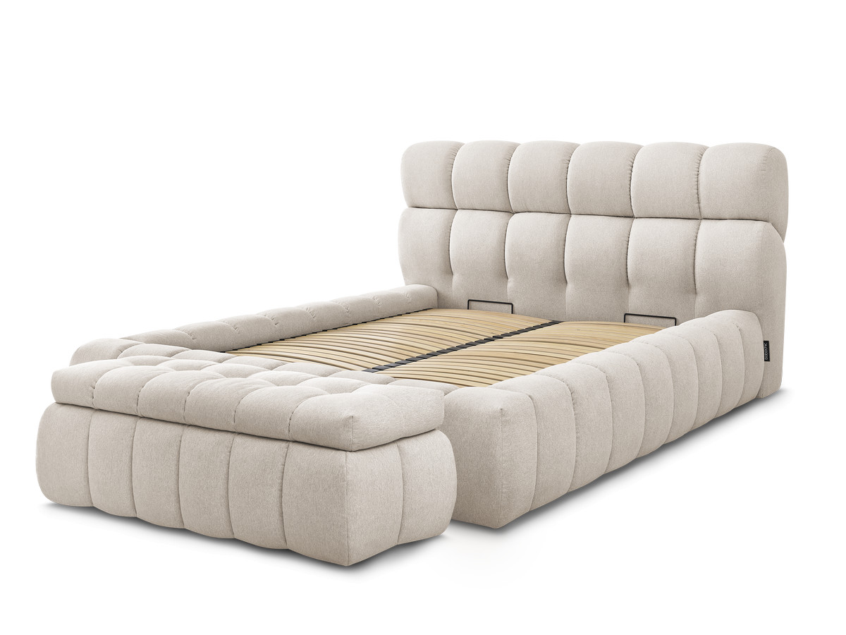 Bobochic Mont-blanc Polsterbett mit Bettkasten mit Bettbank Stoff Beige, Liegefläche 140 × 190 cm