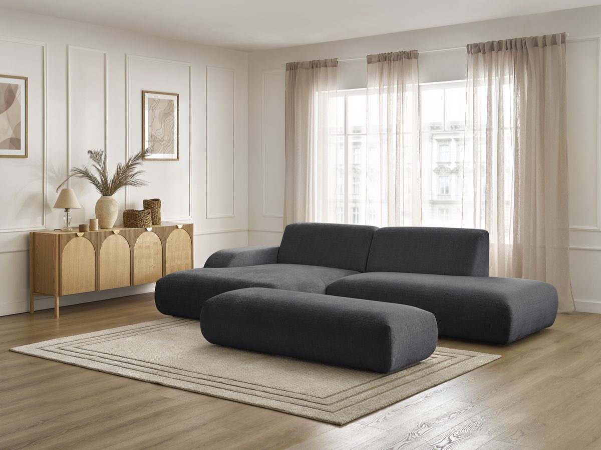Bobochic Sirius Ecksofa mit Pouf 300 × 170 cm Strukturstoff Schwarz Ecke links