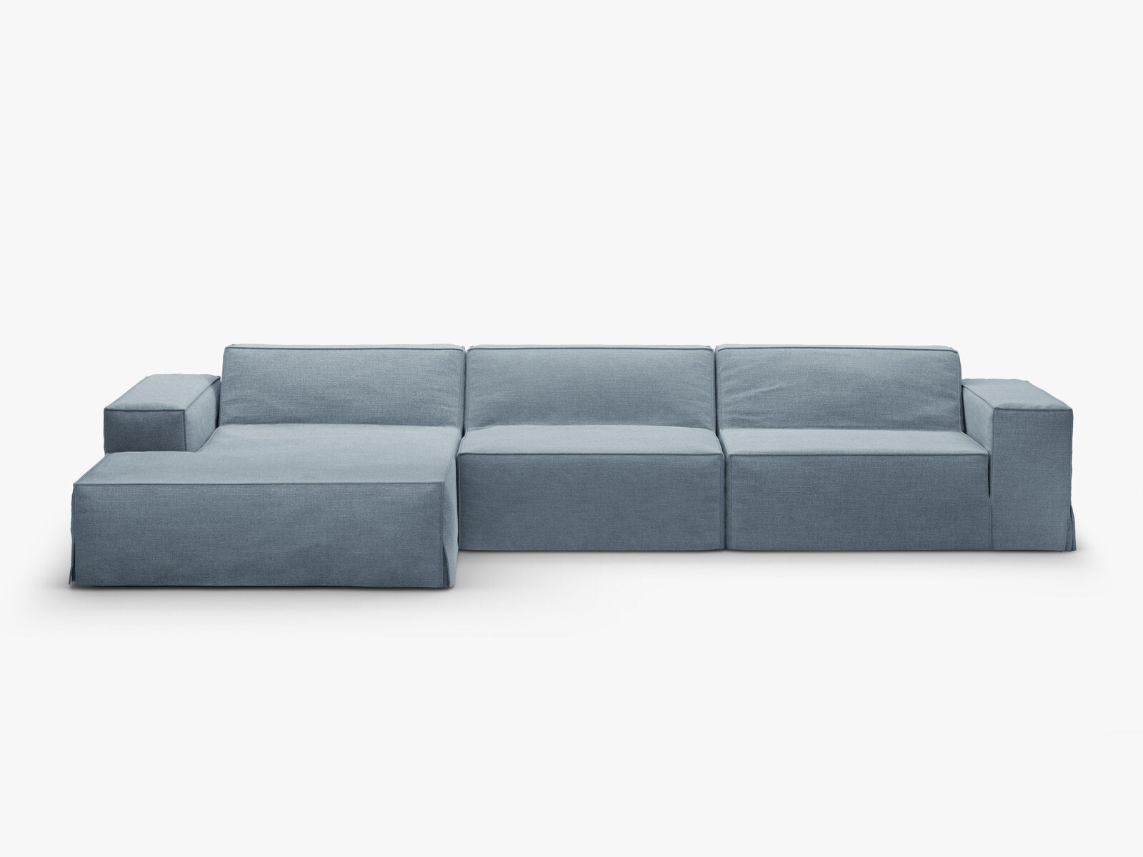Micadoni Ecksofa Jodie 4-Sitzer Links Strukturierter Stoff Lins Gedämpftes Blau