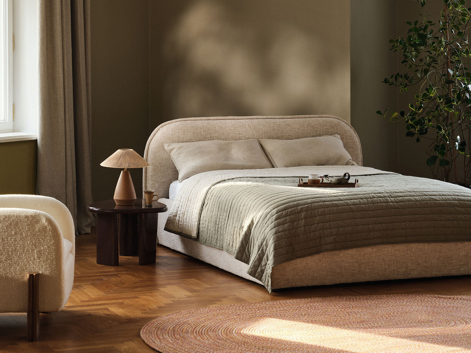 Micadoni Murada Bett mit Kopfteil Chenille Tracy Hellbeige Melange 180x200