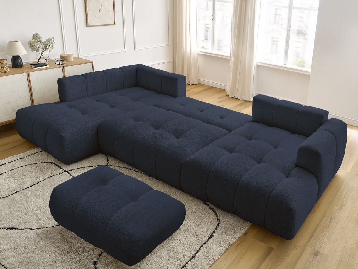 Bobochic Fuji Wohnlandschaft mit Pouf Bouclé-Stoff Dunkelblau Ecke rechts