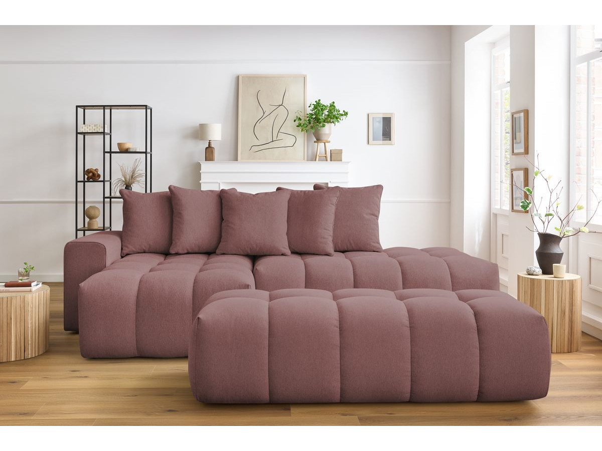 Bobochic Mont-blanc Ecksofa mit Pouf Melange-Stoff Rosa Ecke links