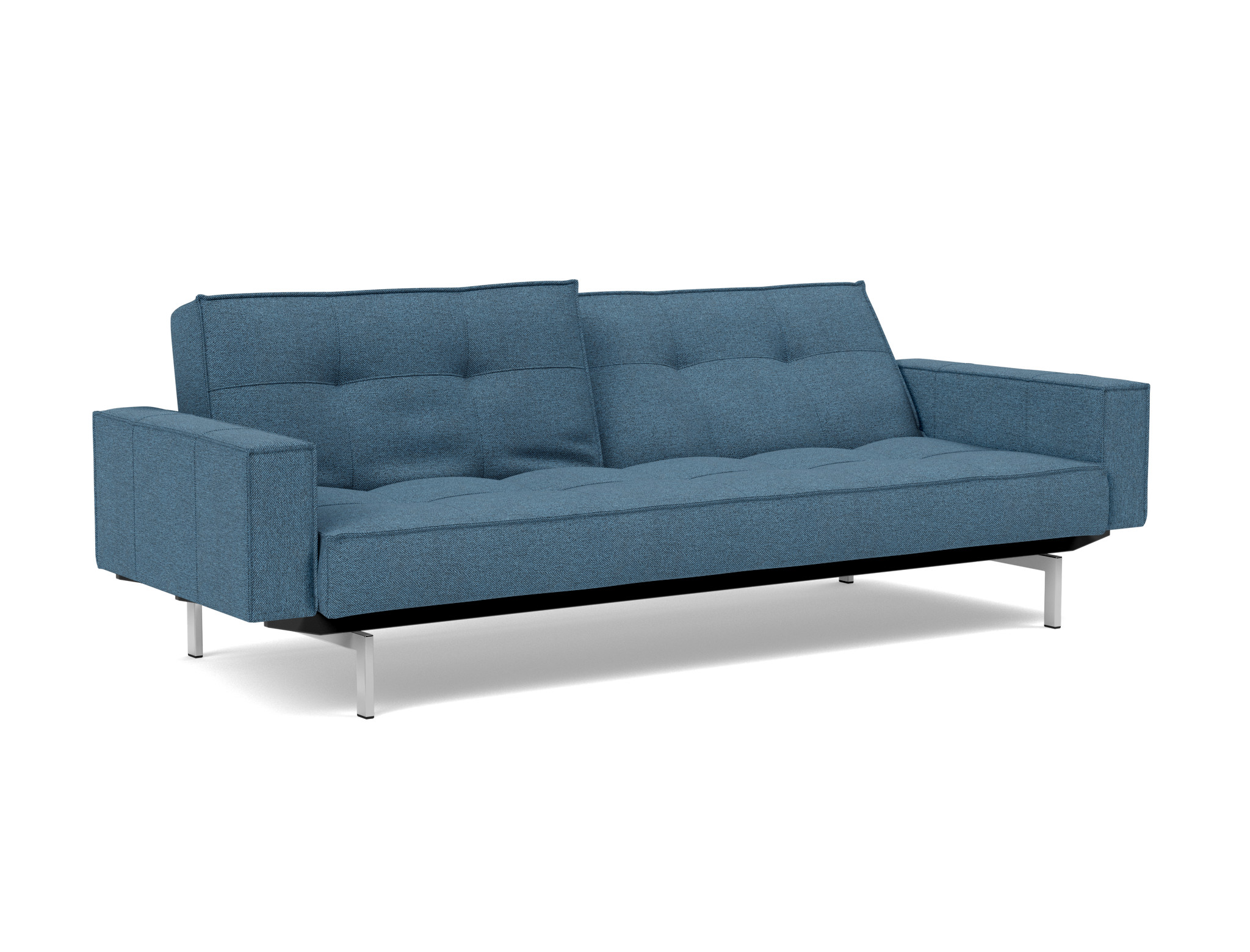 Schlafsofa Splitback mit Armlehnen Strukturierter Stoff Weda 302-Weda-Blue Beine Chrom