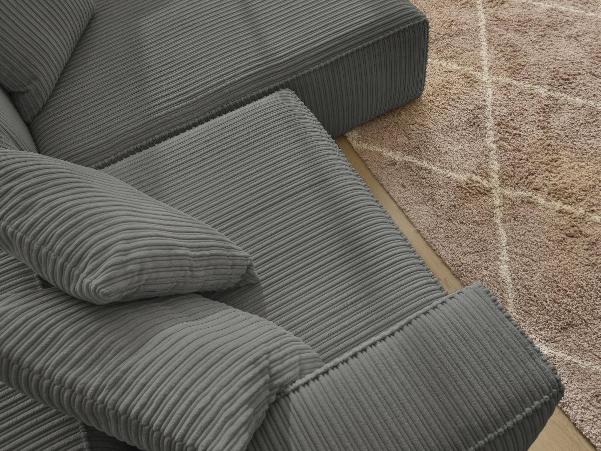 Bobochic Nina Ecksofa Cordsamt Dunkelgrau Ecke rechts