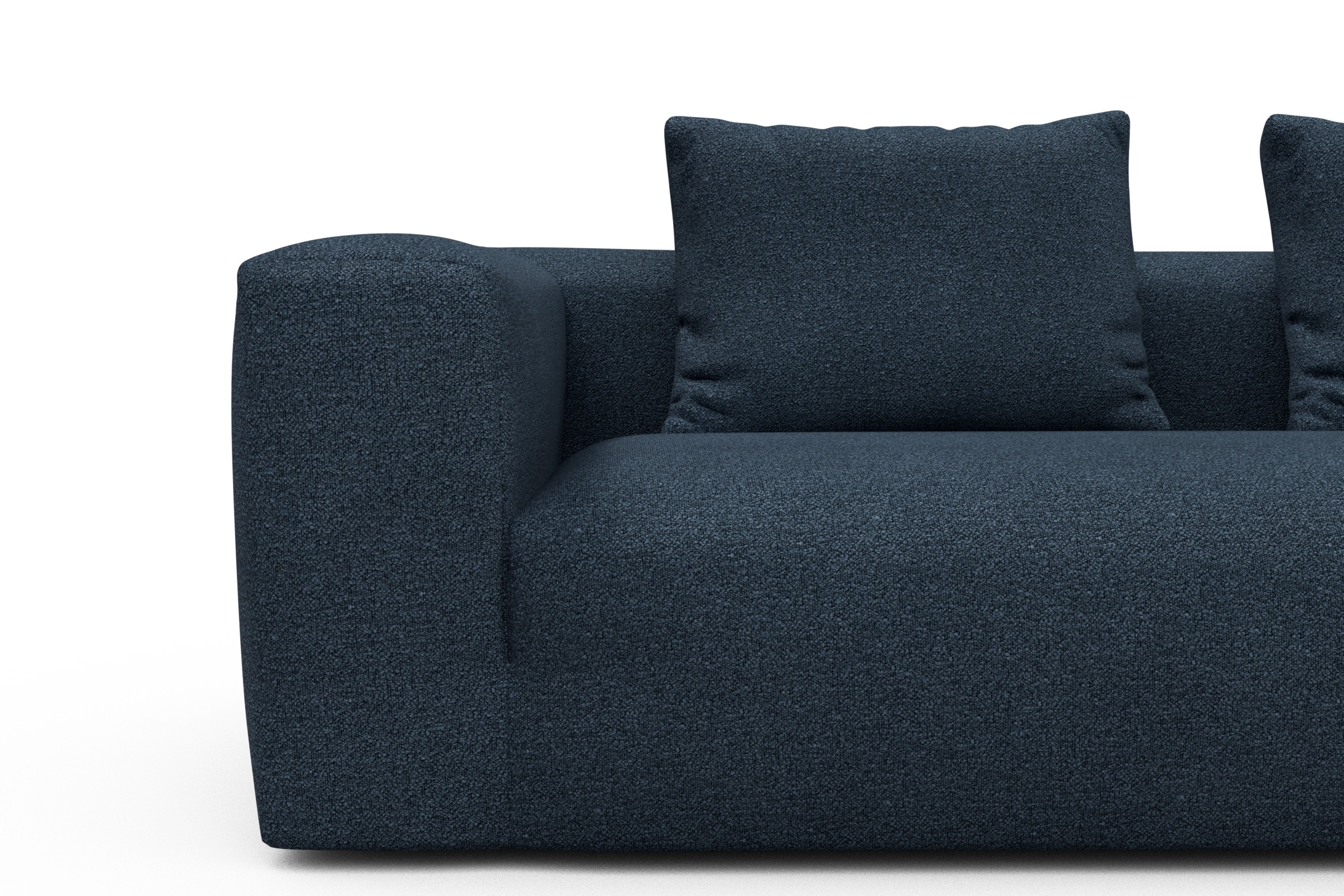 Wohnlandschaft Fred Chaiselongue rechts mit 2-Sitzer und lange Armlehne links Boucle-Blue