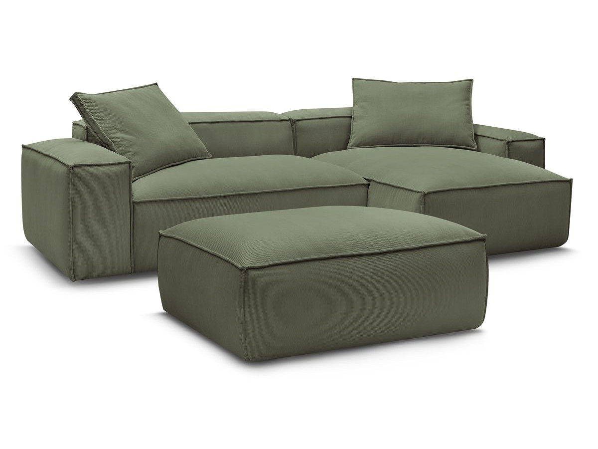 Bobochic Boheme Ecksofa mit Pouf Cordsamt Grün