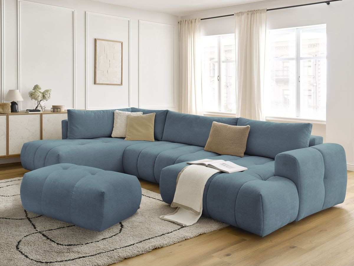 Bobochic Fuji Wohnlandschaft mit Pouf Stoff Hellblau Ecke rechts