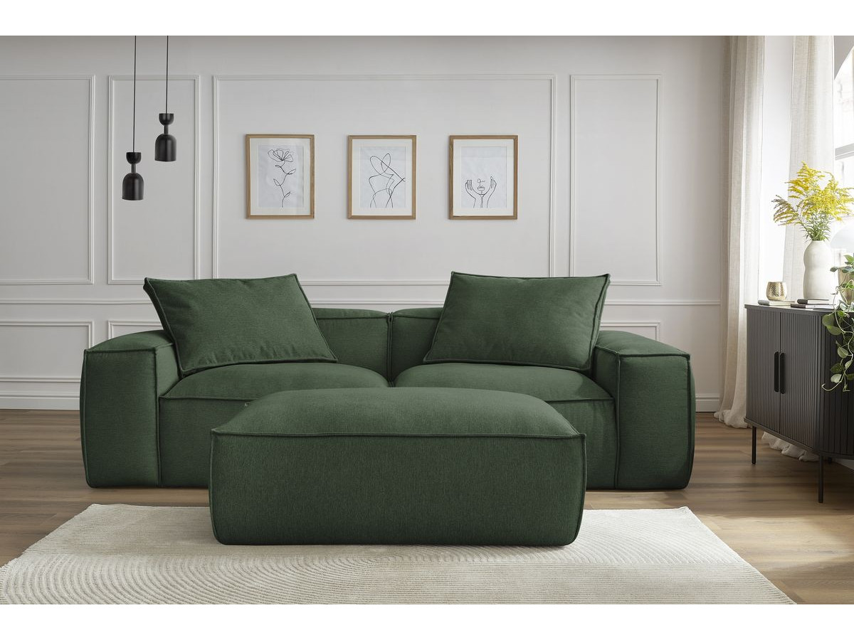 Bobochic Boheme Sofa 4-Sitzer mit Pouf Melange-Stoff Grün