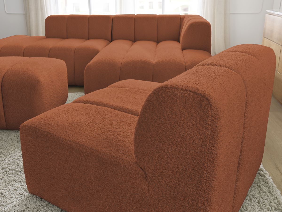 Bobochic Annecy Ecksofa mit Sofamodul und Pouf Bouclé-Stoff Orange Ecke rechts