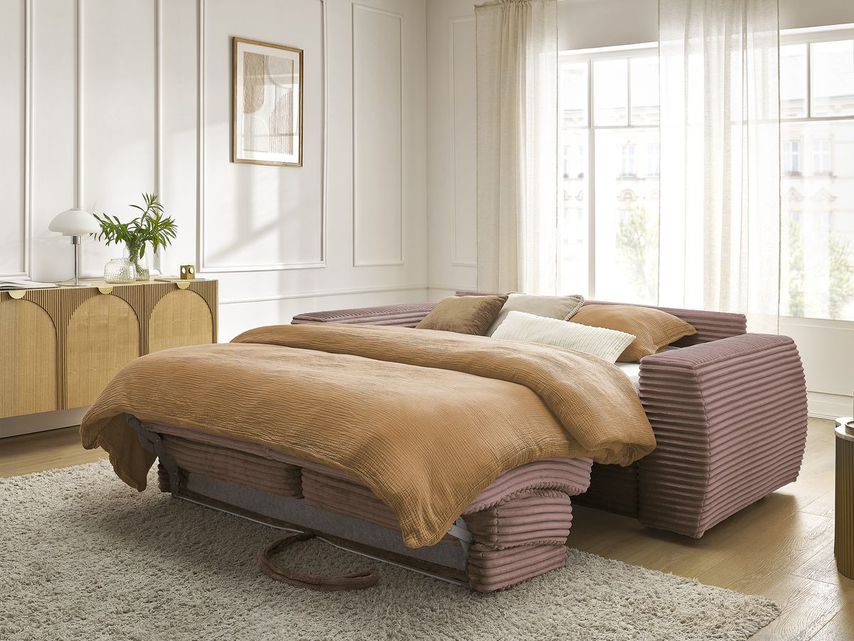 Bobochic Hugo Schlafsofa 3-Sitzer Cordsamt Rosa, Liegefläche 140 × 190 cm