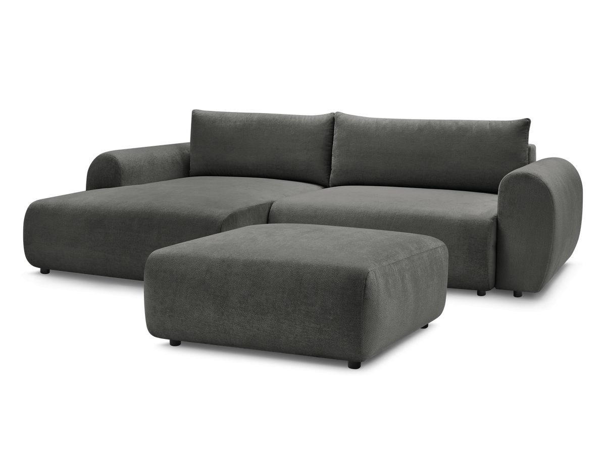 Bobochic Lucien Ecksofa mit Schlaffunktion und Bettkasten und Pouf 314 × 167 cm Stoff Dunkelgrau Ecke links