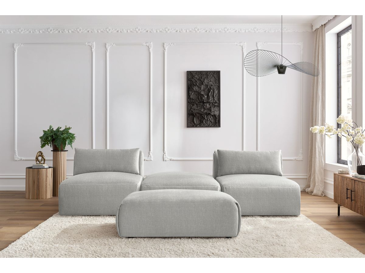Bobochic Jeanne Sofa 4-Sitzer mit Pouf Samt Hellgrau