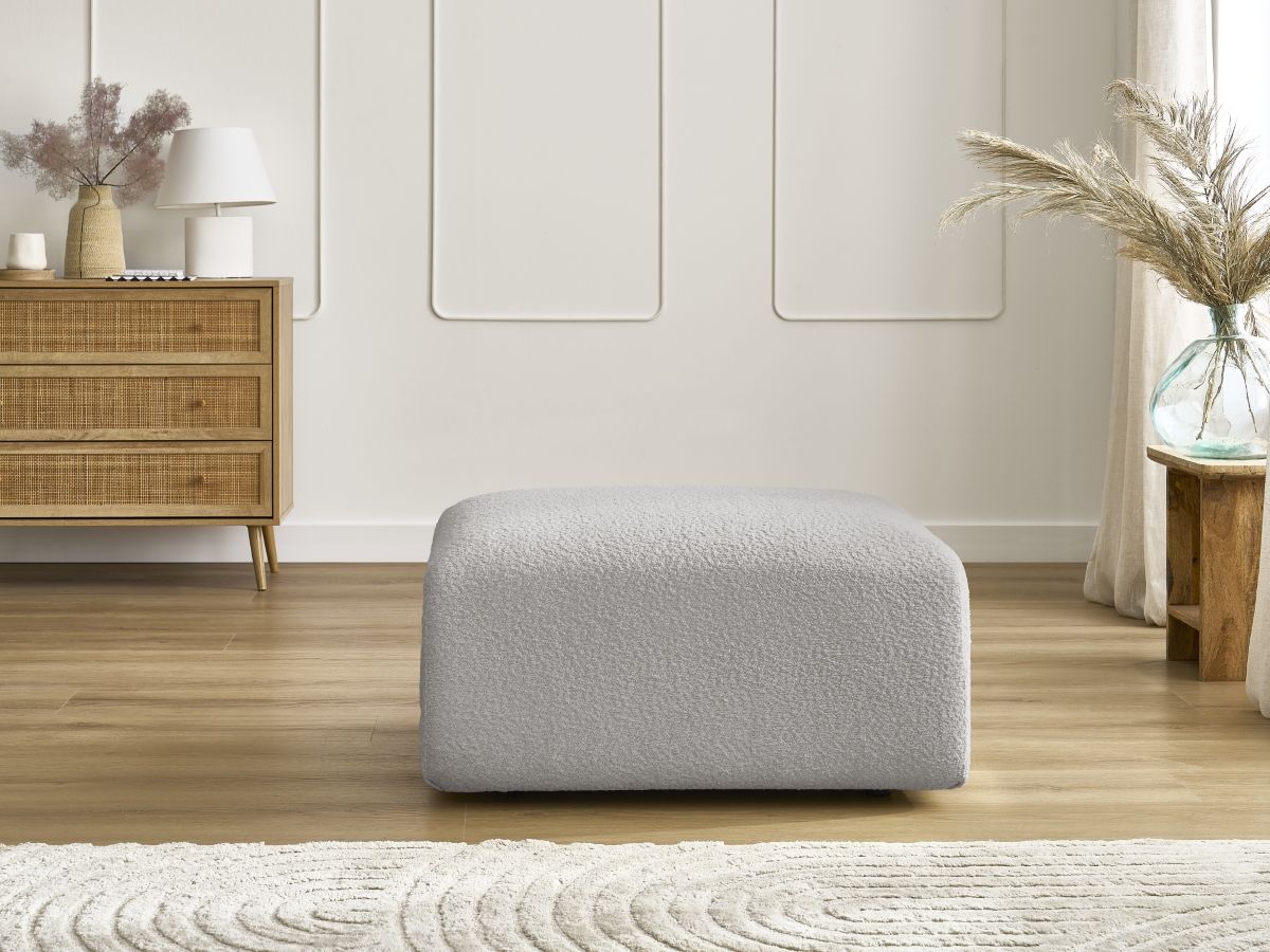 Bobochic Tina Pouf Bouclé-Stoff Hellgrau