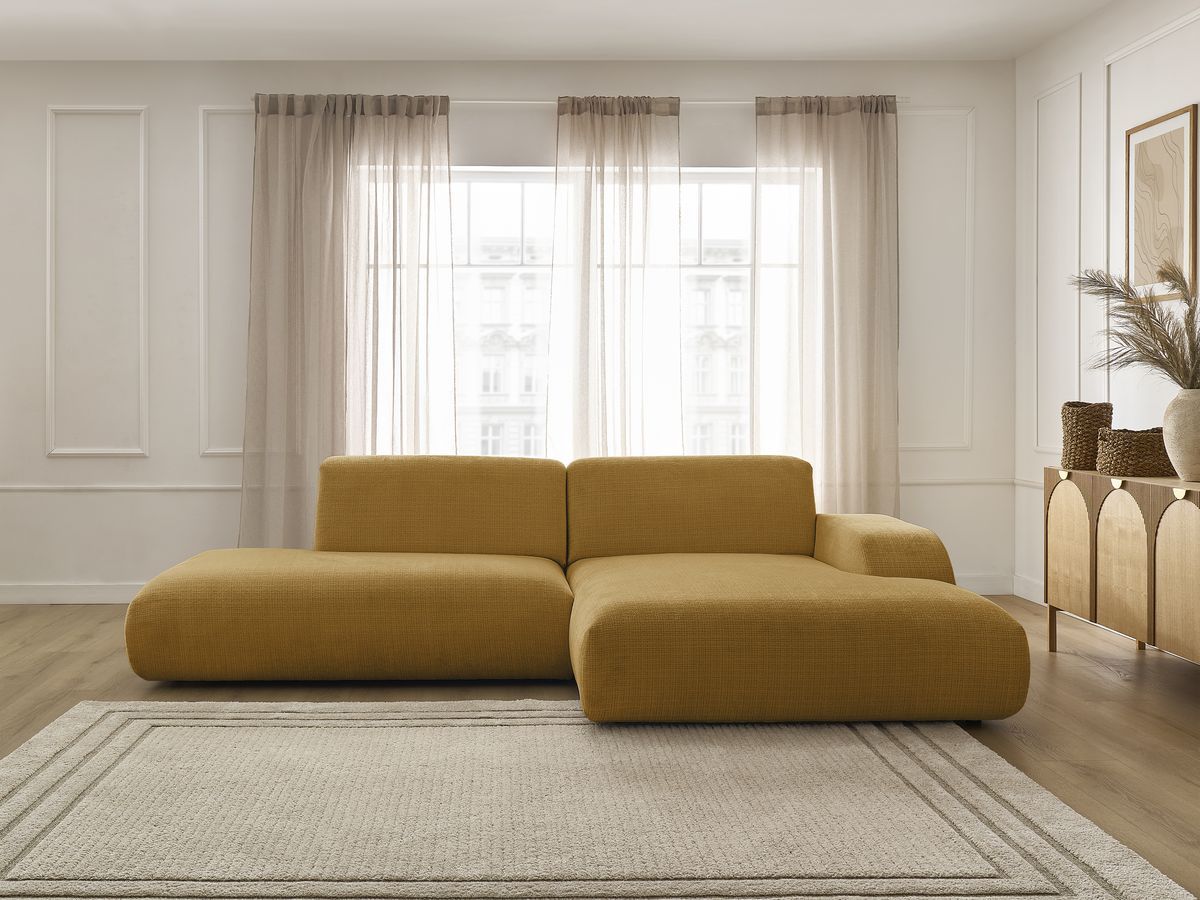 Bobochic Sirius Ecksofa 300 × 170 cm Strukturstoff Gelb Ecke rechts