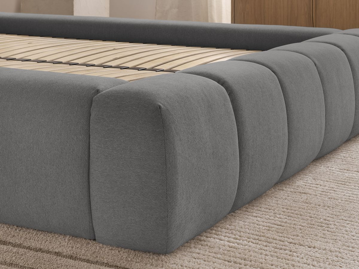 Bobochic Denali Polsterbett mit Bettkasten Stoff Dunkelgrau, Liegefläche 180 × 200 cm