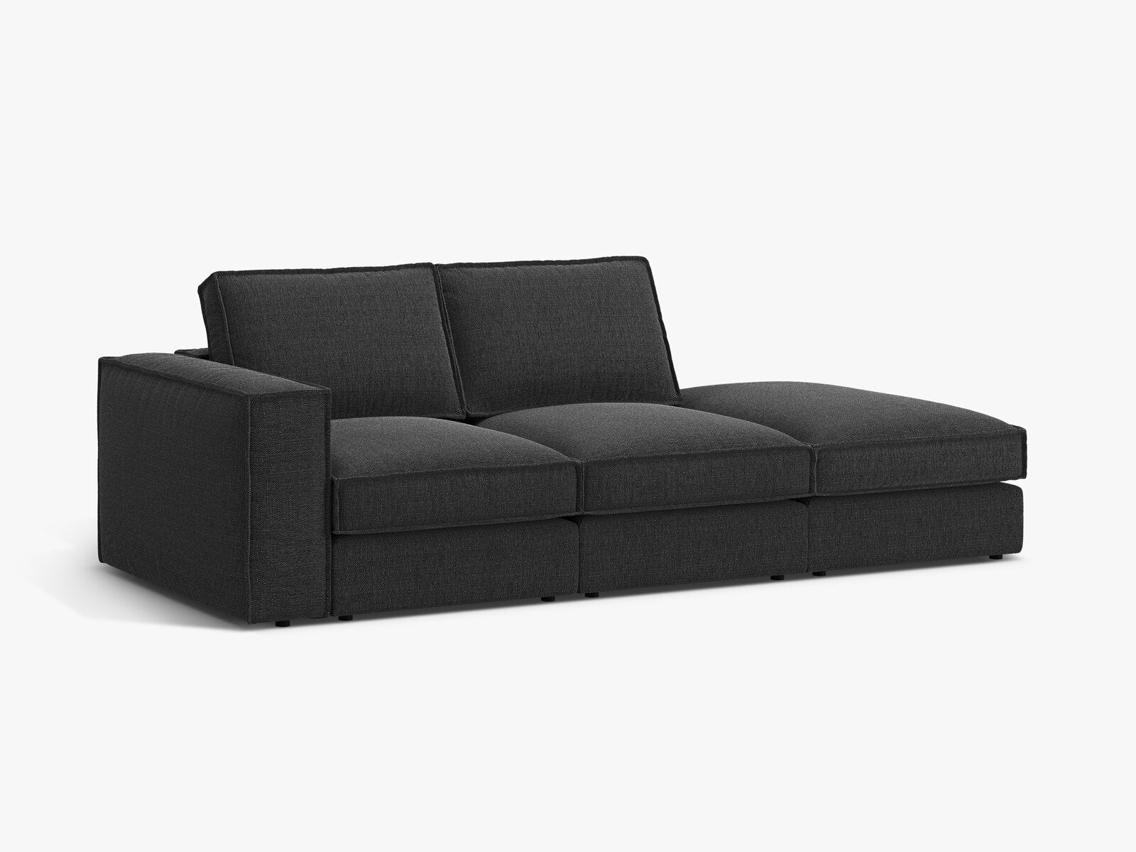 Micadoni modulares offenes Sofa Pola 3-Sitzer Rechts Strukturierter Stoff Babel Schwarz