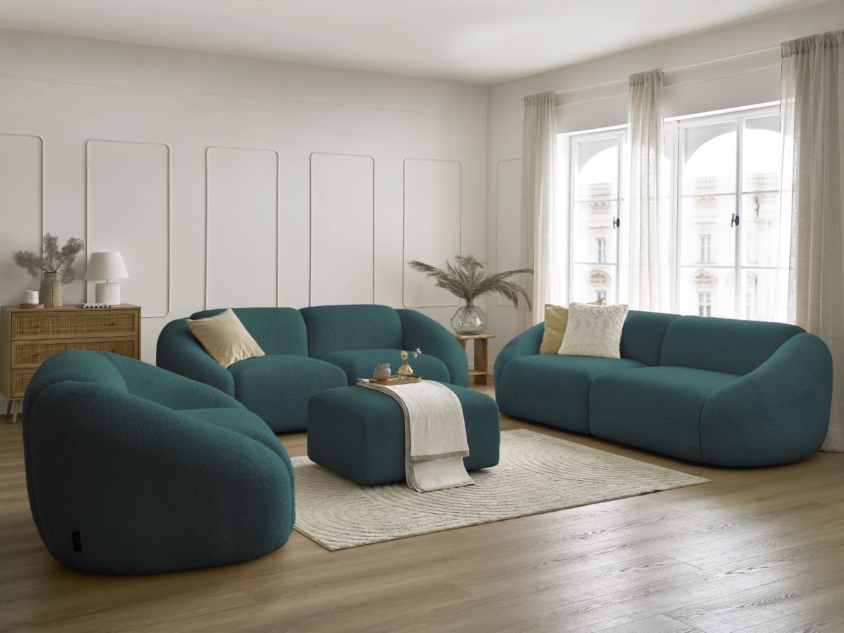 Bobochic Tina Sofa 7-Sitzer mit Pouf Bouclé-Stoff Hellblau