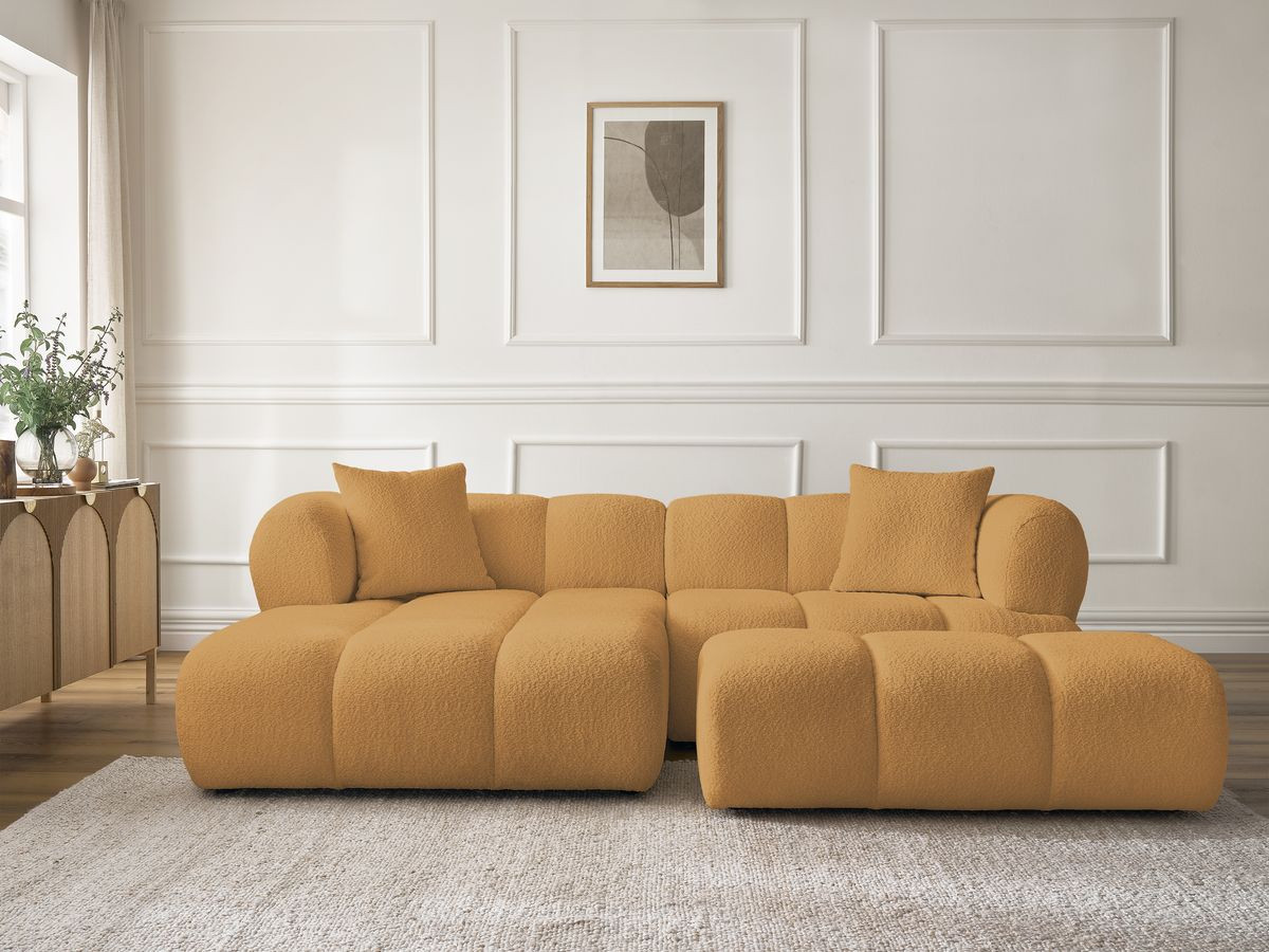 Bobochic Pamira Ecksofa mit Pouf Bouclé-Stoff Gelb Ecke links