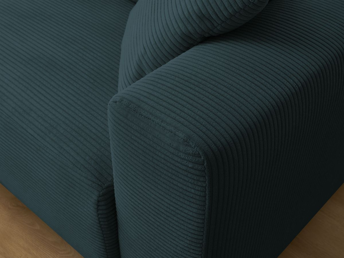 Bobochic Atilla Ecksofa mit Schlaffunktion und Bettkasten und Pouf Cordsamt Dunkelblau Ecke links