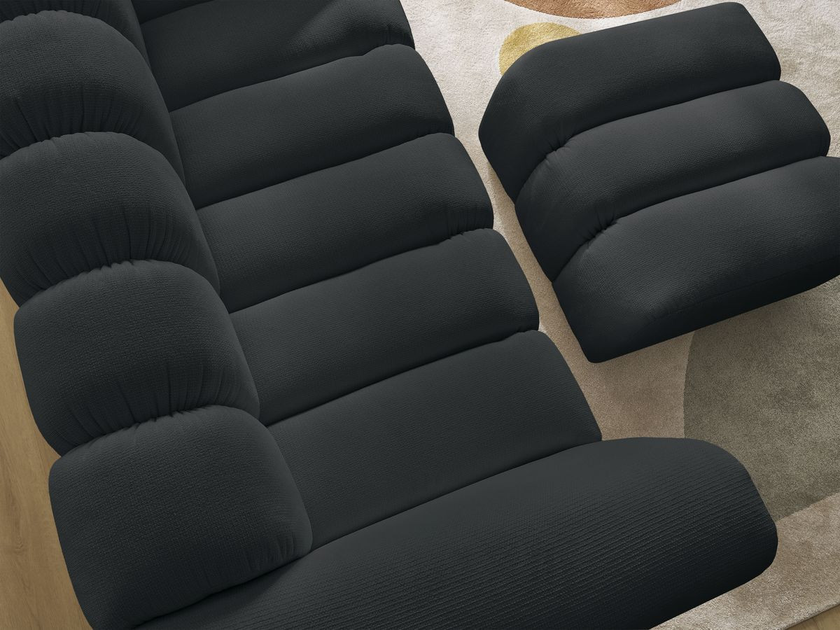 Bobochic Talia Sofa 3-Sitzer mit Pouf Melange-Stoff Schwarz