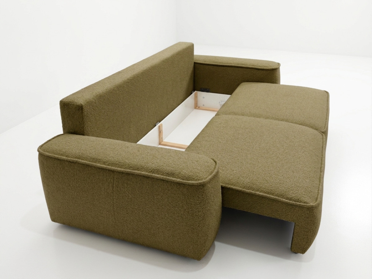 Bobochic Honore Schlafsofa 3-Sitzer mit Bettkasten Chenille Grün