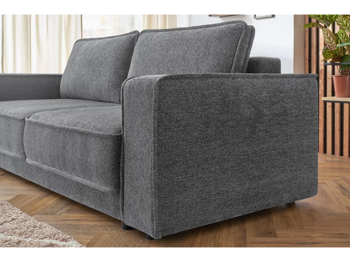 Bobochic Emile Schlafsofa 3-Sitzer mit Bettkasten Melange-Stoff Dunkelgrau