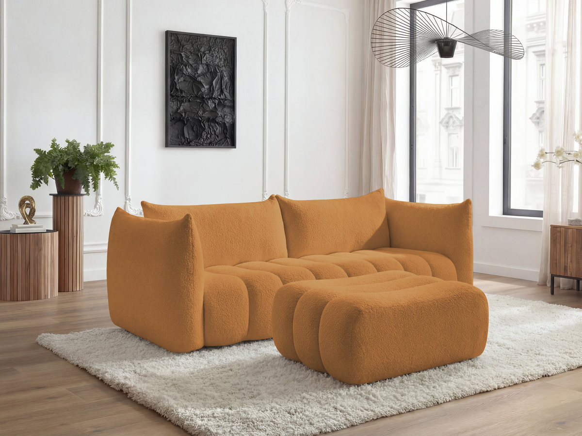 Bobochic Azra Sofa 4-Sitzer mit Pouf Bouclé-Stoff Gelb
