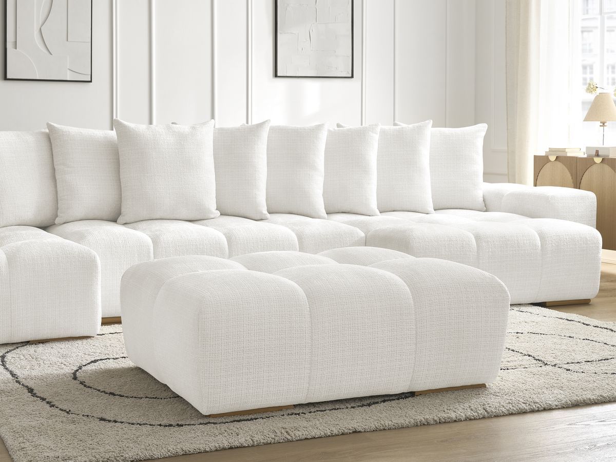 Bobochic Anakin Wohnlandschaft mit Pouf, Liegefläche 137 × 382 cm, 10 Kissen Strukturstoff Weiß
