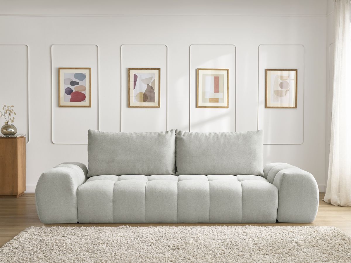 Bobochic Everest Sofa 3-Sitzer, 2 Kissen Strukturstoff Hellgrau