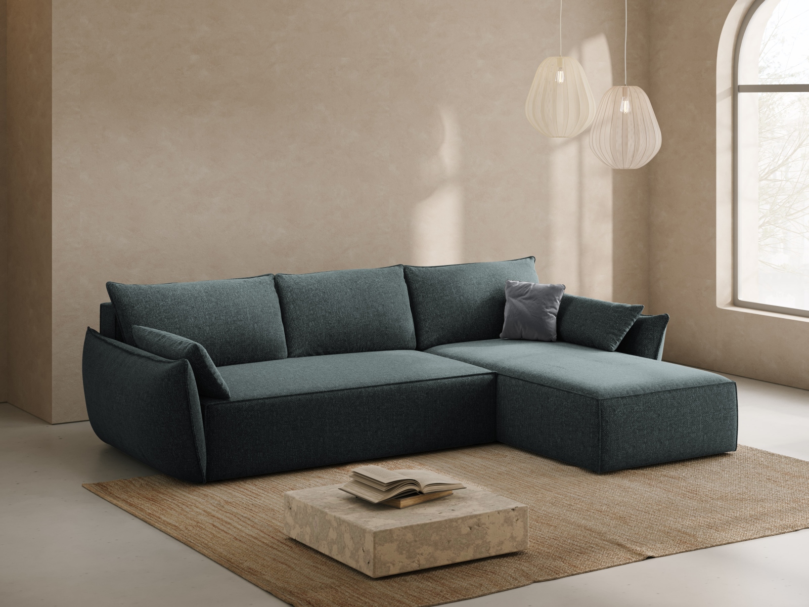 Micadoni Ecksofa Kaelle 4-Sitzer mit Schlaffunktion Rechts Chenille Königsblau