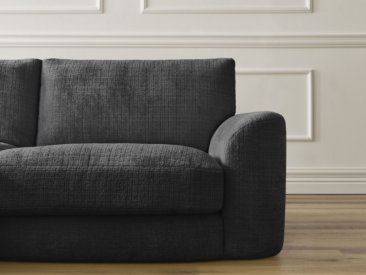 Bobochic Leonore Ecksofa mit Pouf Strukturstoff Schwarz Ecke links