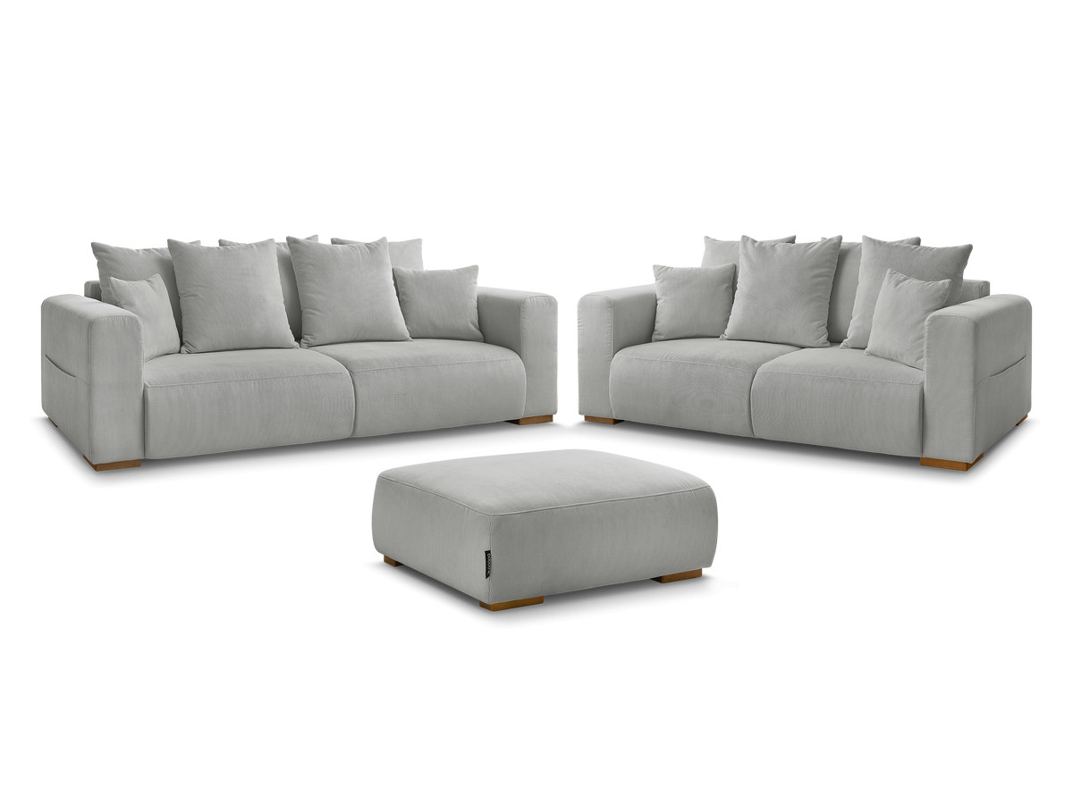 Bobochic Sidonie Sofa 6-Sitzer mit Pouf Cordsamt Hellgrau