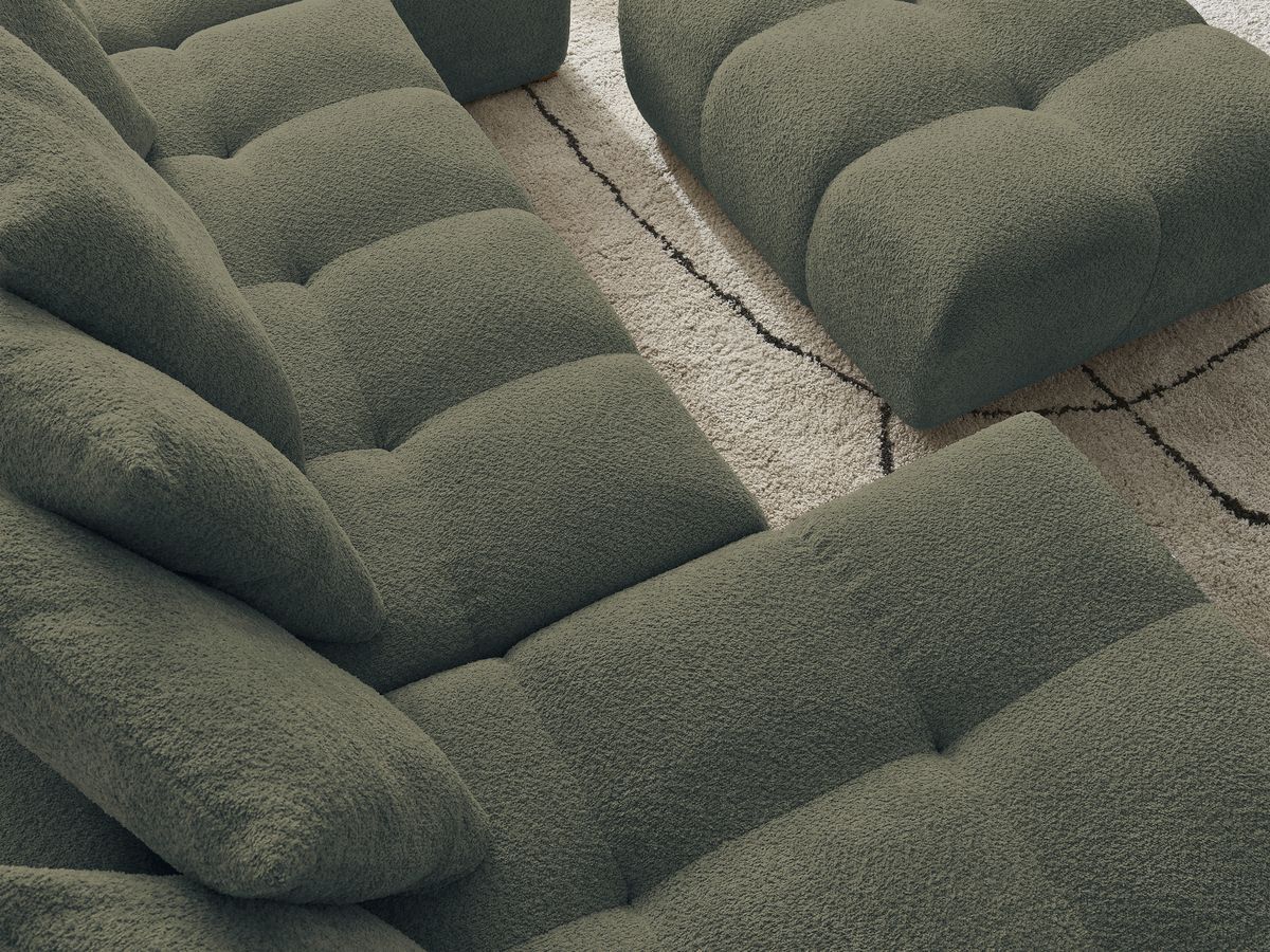 Bobochic Anakin Wohnlandschaft mit Pouf, 10 Kissen Bouclé-Stoff Grün