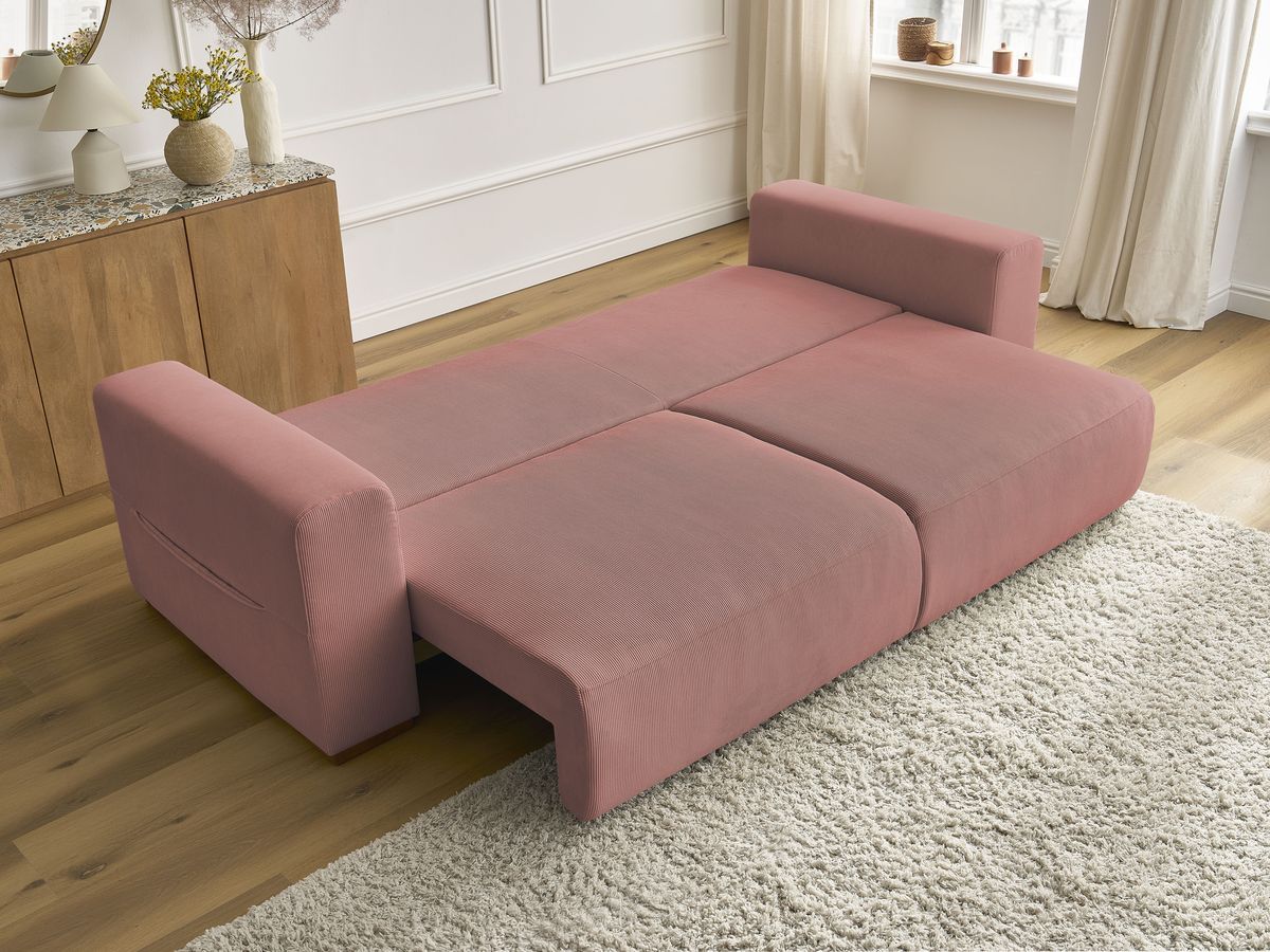 Bobochic Sidonie Schlafsofa 3-Sitzer mit Bettkasten Cordsamt Rosa
