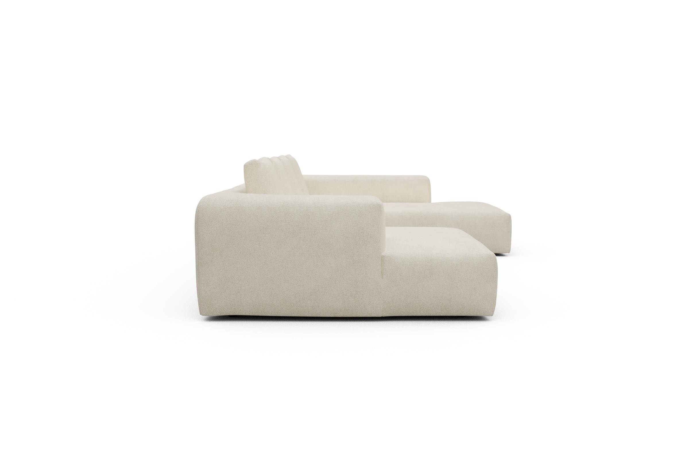 Wohnlandschaft Fred Relax-Ecke rechts mit 2-Sitzer und Chaiselongue links Boucle-Off-White