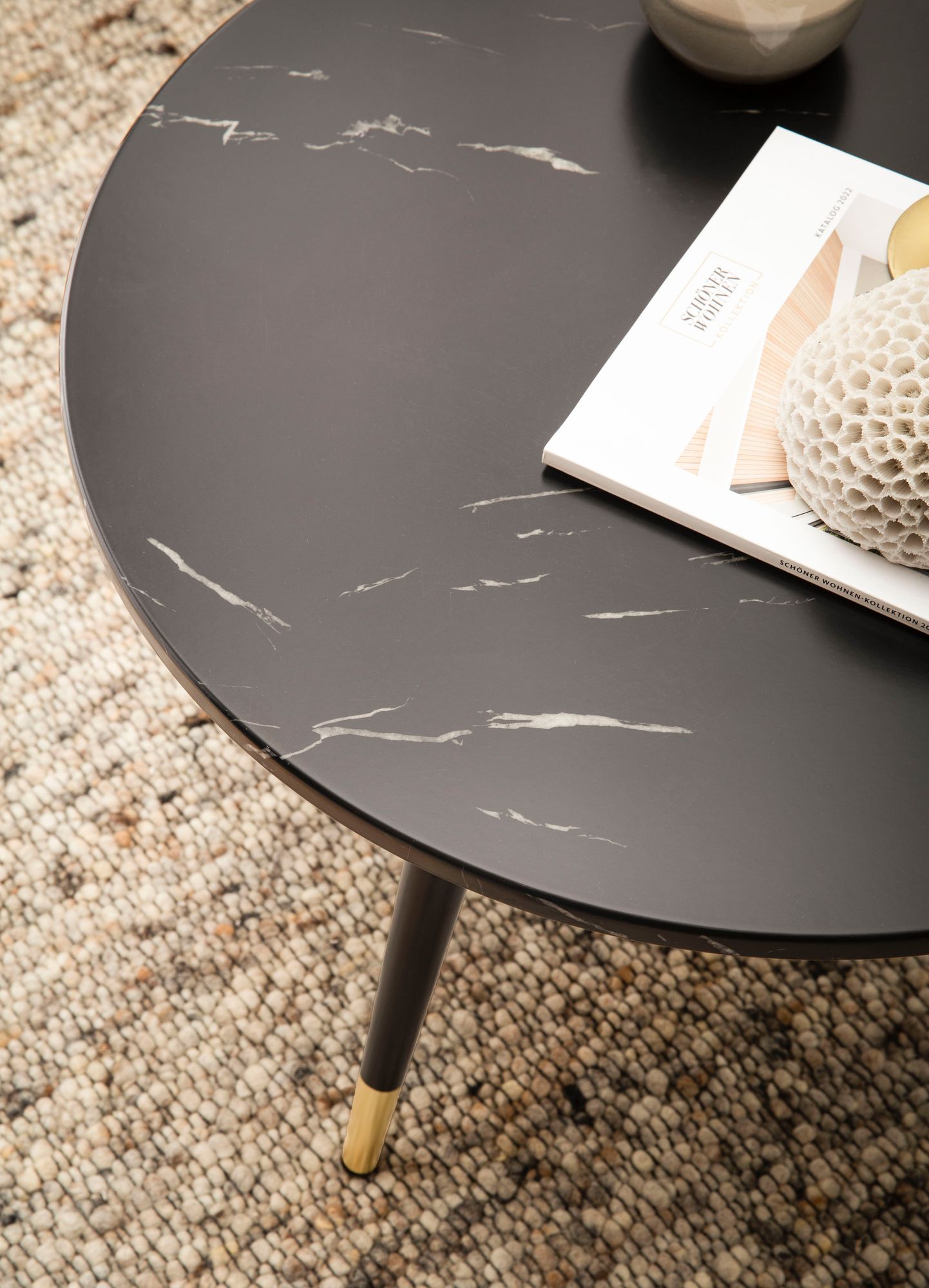 Couchtisch Ringstad Marmoroptik Schwarz Ø 60 × H 41 cm