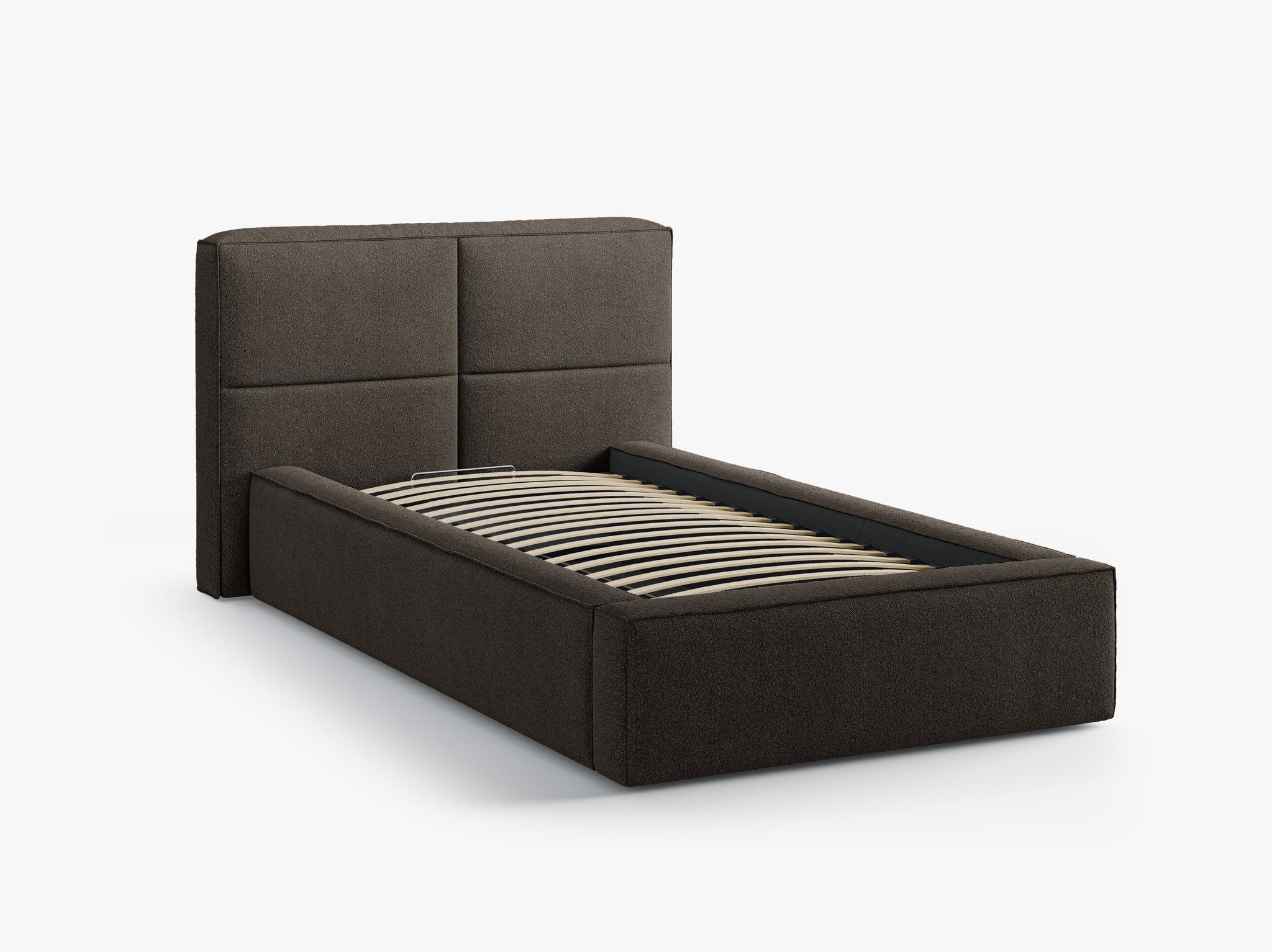 Micadoni Stauraumbett mit Kopfteil Darren Boucle Legend Grau Braun 90x200