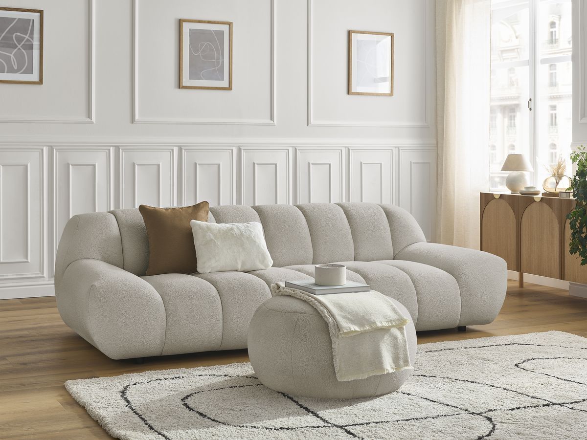 Bobochic Hayden Sofa 4-Sitzer mit Pouf Bouclé-Stoff Taupe