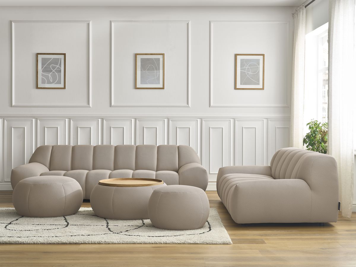 Bobochic Hayden Sofa 7-Sitzer mit Pouf Mesh-Stoff Taupe